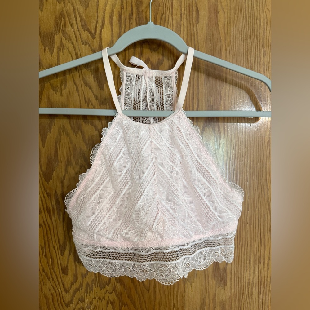 Aerie Lace Halter Bralette in Soft Pink